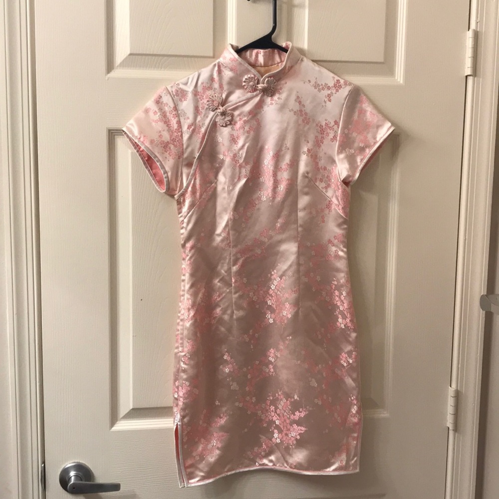 Silk Brocade Cheongsam Mini Floral Chinese Dress